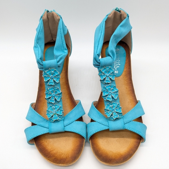 Patrizia By Spring Step Blue Floral Strappy  Wedge Heel Sandal 40 - Picture 3 of 11